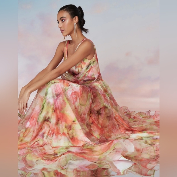 Theia Dresses & Skirts - NWT Theia Faye Painterly Bow Organza Lightweight Chiffon Flowy A-line Gown 4‎